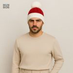 Accessoire chaud, Bonnet à Pompon Rouge et Blanc pour les frimas