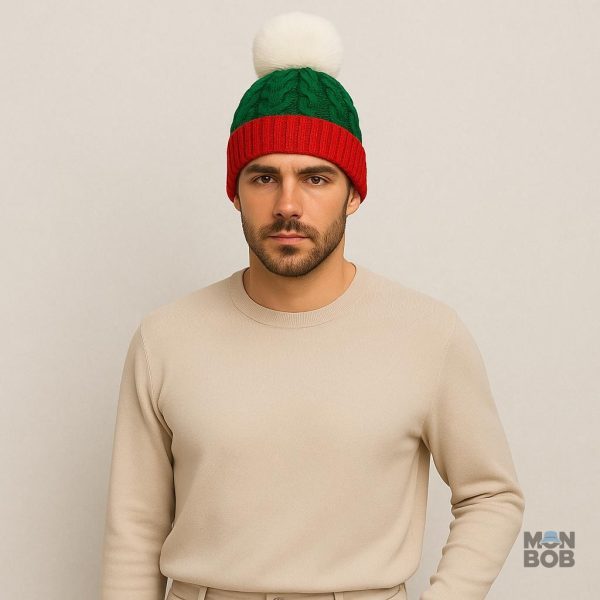 Bonnet à Pompon coloré, style rouge et vert pour l'hiver