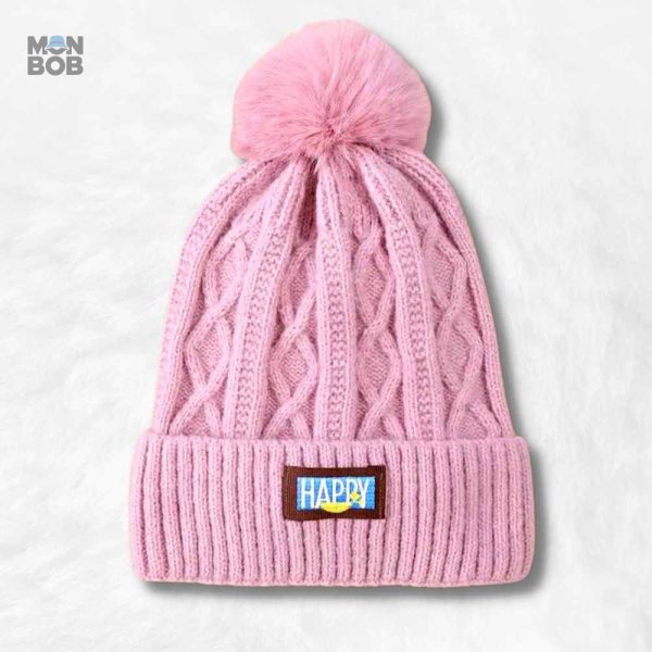 Bonnet rose avec pompon