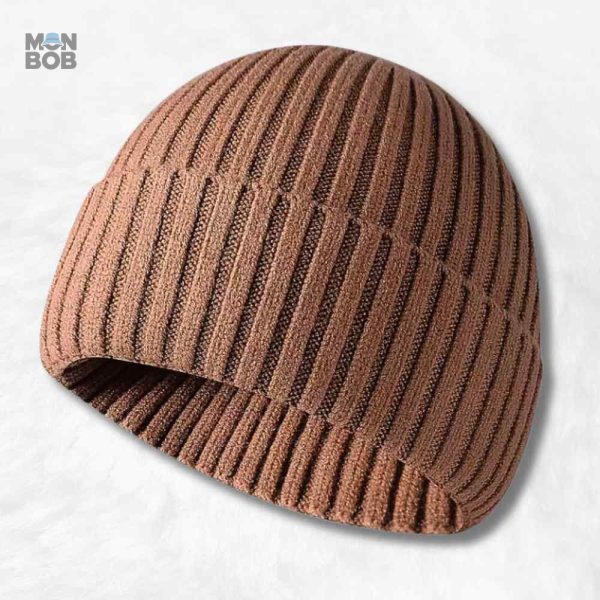 Bonnet tricot marron en laine chaude et confortable