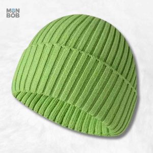 Bonnet tricot vert en laine douce et chaude