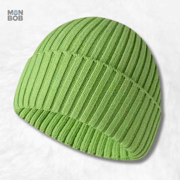 Bonnet tricot vert en laine douce et chaude