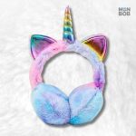 Cache oreille bleu pour fille en forme de licorne