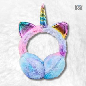 Cache oreille bleu pour fille en forme de licorne