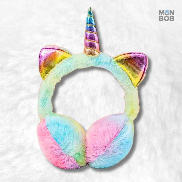 Cache oreille multicolore pour fille en forme de licorne
