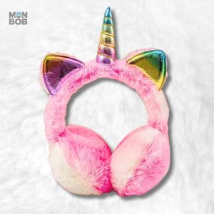 Cache oreille rose licorne pour fille, accessoire chaud et amusant