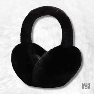 Cache oreille noir en moumoute, accessoire tendance et chaud
