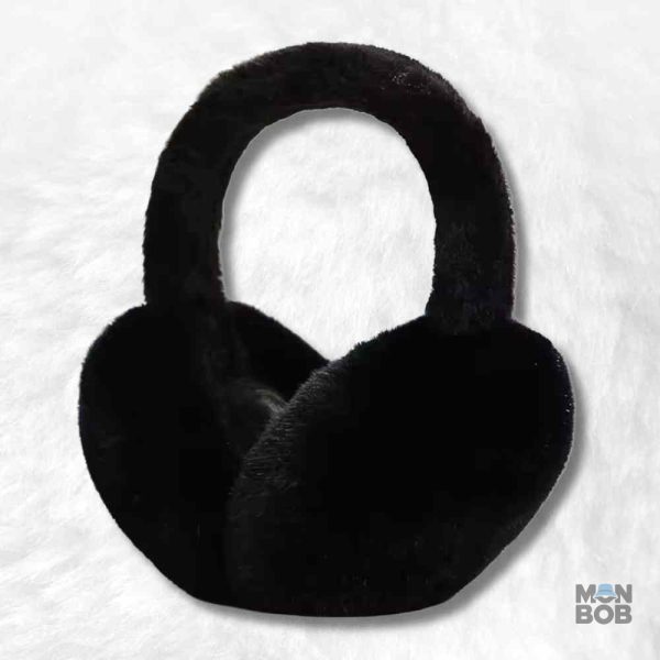 Cache oreille noir en moumoute, accessoire tendance et chaud