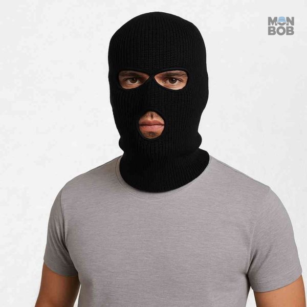 Cagoule 3 trous en tissu noir, accessoire de mode