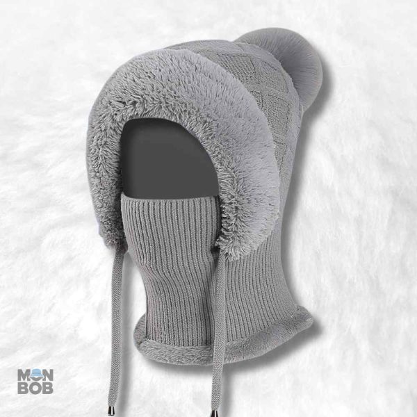 Cagoule bonnet femme gris élégant pour l'hiver
