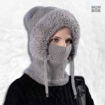Bonnet gris femme, style cagoule, protection contre le froid