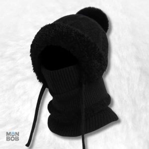 Cagoule bonnet femme noir, accessoire tendance pour l'hiver
