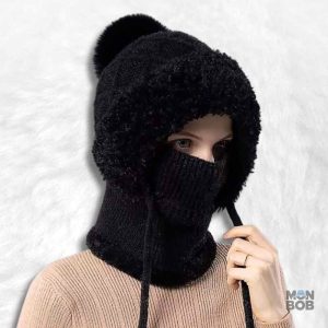 Bonnet noir pour femme, style cagoule pratique et élégant