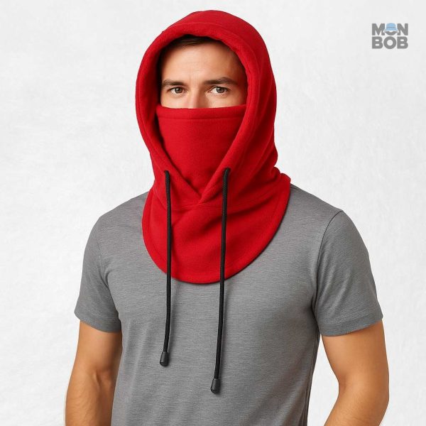 Cagoule rouge avec capuche, idéale pour le froid