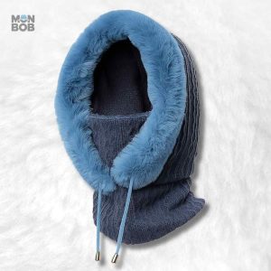 Cagoule Femme Hiver bleu pour protection contre le froid