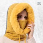 Cagoule femme d'hiver en jaune, protection contre le froid
