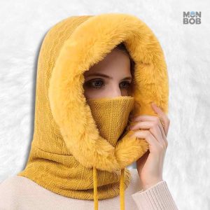 Cagoule femme d'hiver en jaune, protection contre le froid
