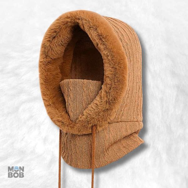 Cagoule femme hiver marron, protection contre le froid