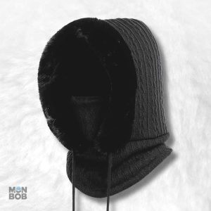 Cagoule femme hiver noire en tissu chaud et confortable