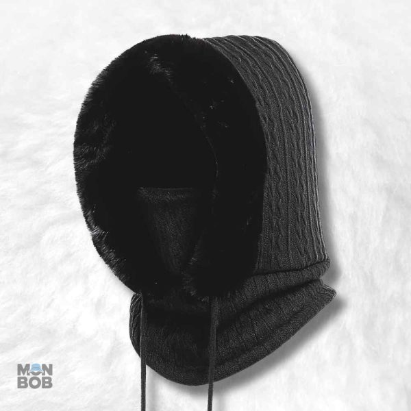 Cagoule femme hiver noire en tissu chaud et confortable