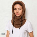 Accessoire hiver féminin, cagoule marron avec capuche