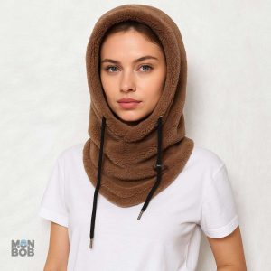 Accessoire hiver féminin, cagoule marron avec capuche