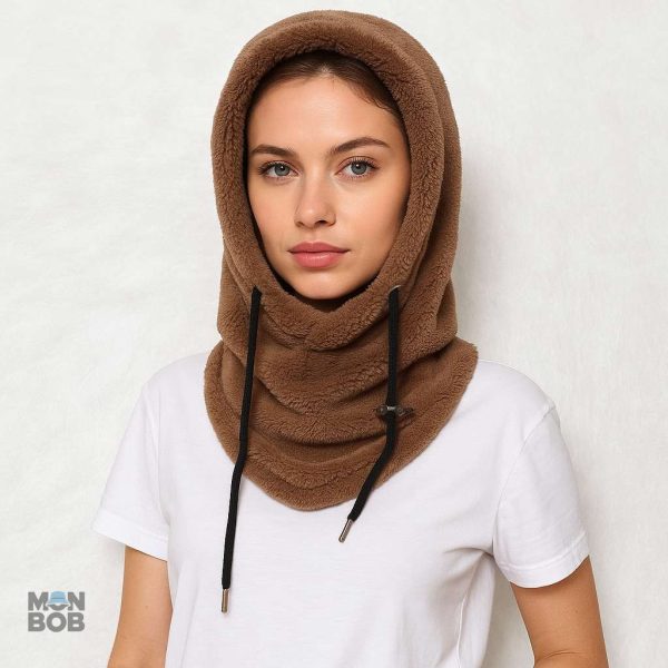 Accessoire hiver féminin, cagoule marron avec capuche