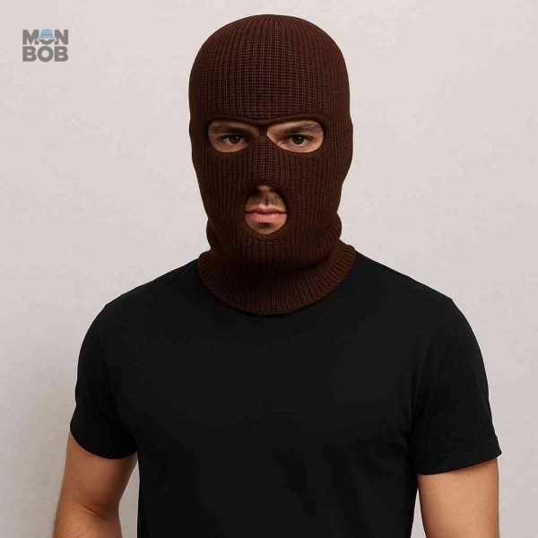 Cagoule marron pour homme, modèle à 3 ouvertures