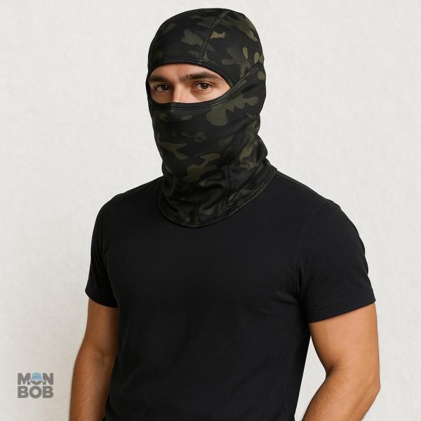 Cagoule de ski noire avec motif camouflage pour l'hiver