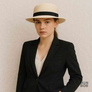Chapeau canotier en paille pour femme, couleur beige