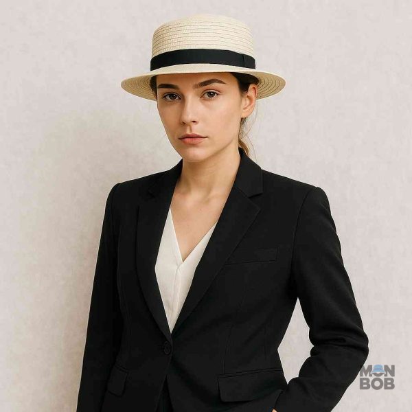 Chapeau en paille crème pour femme, accessoire tendance