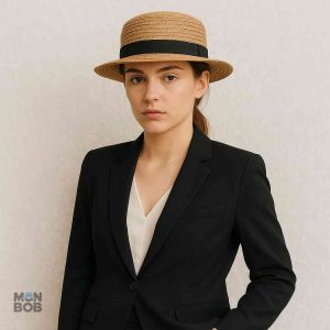Chapeau canotier en paille pour femme, style décontracté