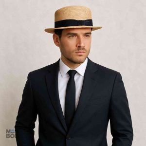 Chapeau canotier en paille beige pour l'été