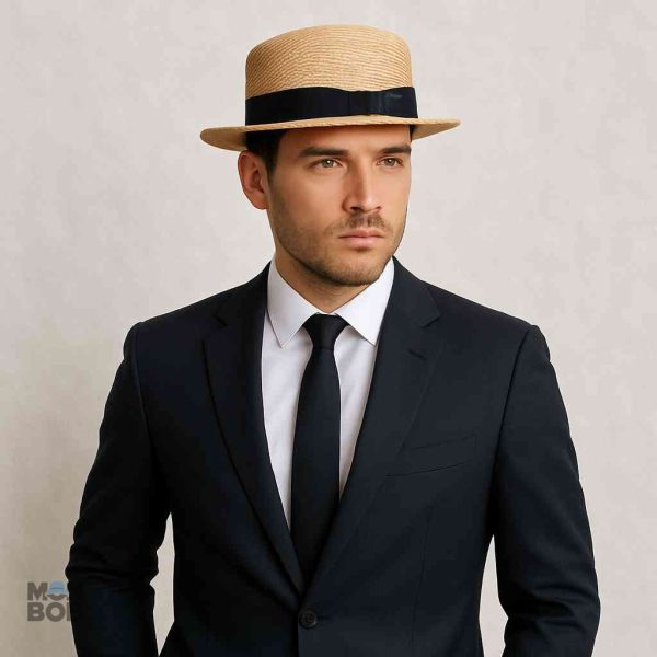Chapeau canotier en paille beige pour l'été