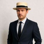 Chapeau canotier en paille crème pour homme