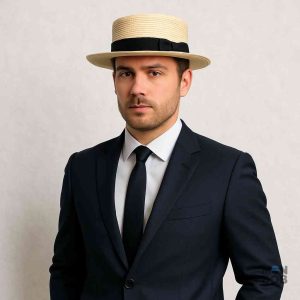 Chapeau canotier en paille crème pour homme