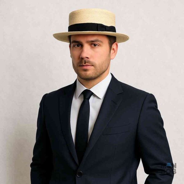 Chapeau canotier en paille crème pour homme