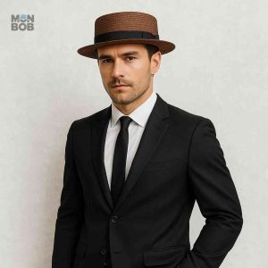 Chapeau de paille marron pour hommes, accessoire d'été
