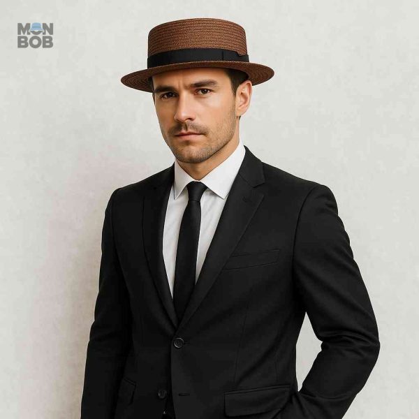 Chapeau de paille marron pour hommes, accessoire d'été