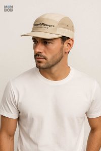Casquette 5 Panel beige, accessoire tendance et décontracté