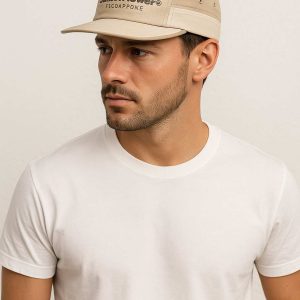 Casquette 5 Panel beige, accessoire tendance et décontracté