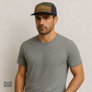 Casquette beige en velours côtelé, design 5 Panel