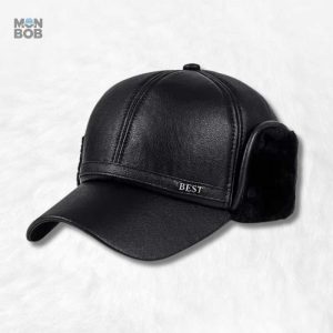 Casquette Chapka en cuir végane noir