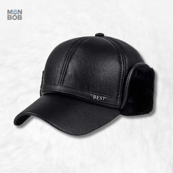 Casquette Chapka en cuir végane noir