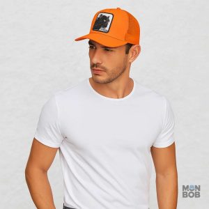 Casquette orange avec motif panthère, style Trucker