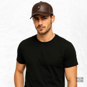 Casquette marron en cuir végan pour homme, style moderne