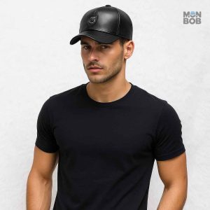 Casquette homme noire en cuir végan, style moderne