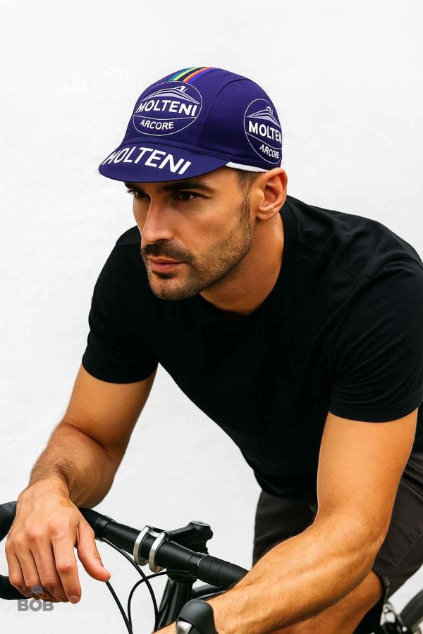 Casquette de cyclisme bleu, style Molteni