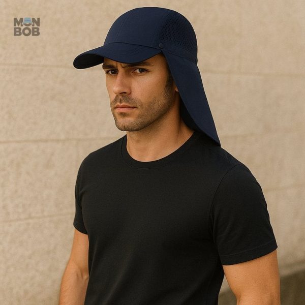 Casquette bleue pour protection solaire, visière allongée