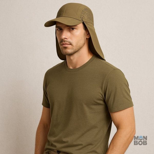 Casquette longue visière en tissu kaki